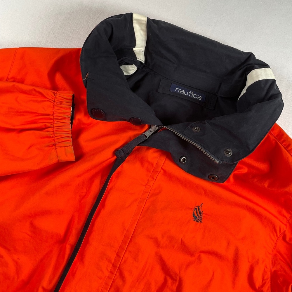 VTG Nautica Reversible Colorblock Windbreaker Jacket Hood Orange Blue Large - Picture 3 of 12